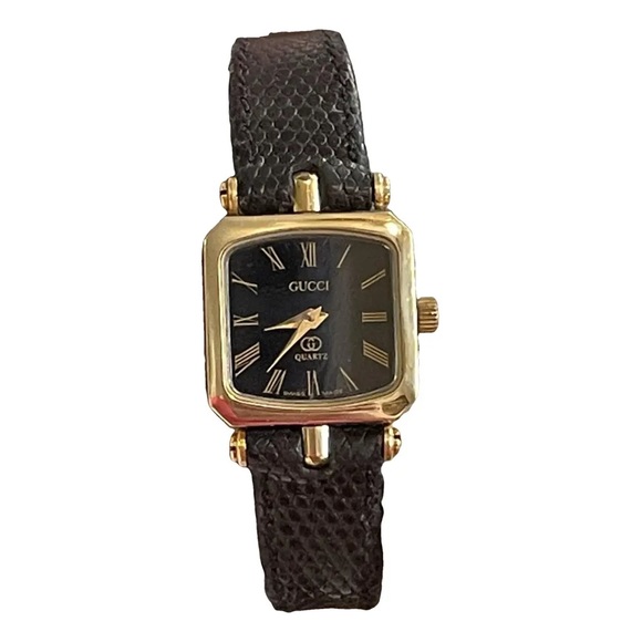 LAST CALL Vintage Gucci Gold Square Stack Black Dial Quartz Watch - Picture 1 of 12